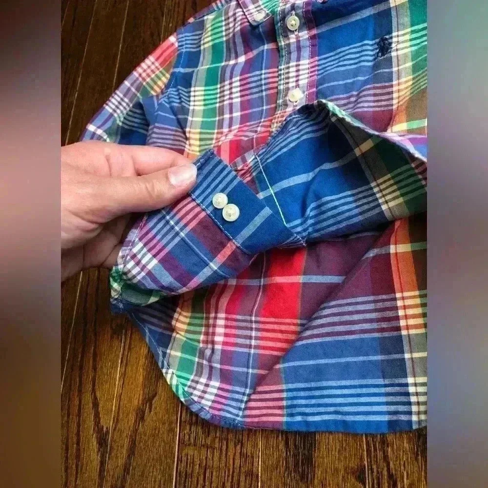 Ralph Lauren Boys 12M 100% Cotton Multi-Color Plaid Button-Down Shirt - EUC! - Picture 7 of 10